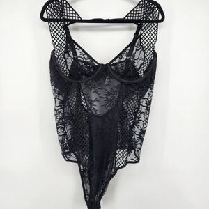 Oh La La Cheri Paris Black Lace Fishnet Underwire Bodysuit 4X Plus Size